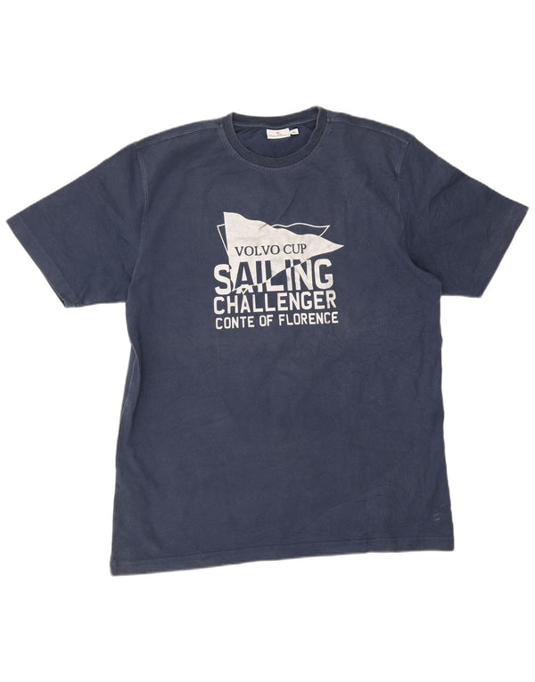 Camiseta gráfica masculina Conte of Florence Top XL algodão azul marinho