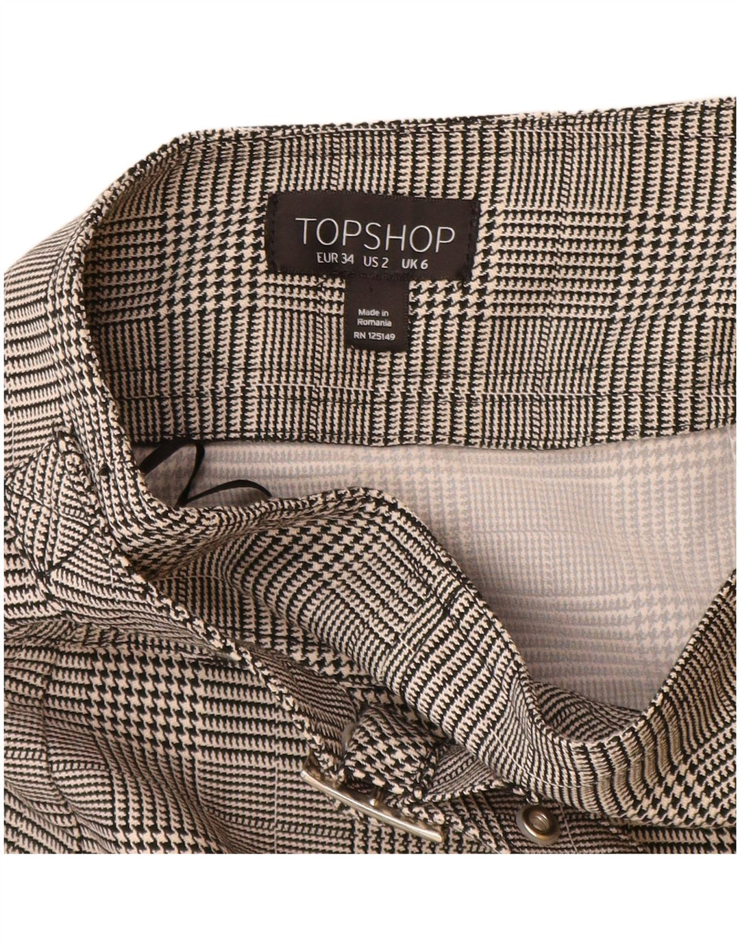Mini saia feminina Topshop UK 6 XS W24 poliéster xadrez cinza