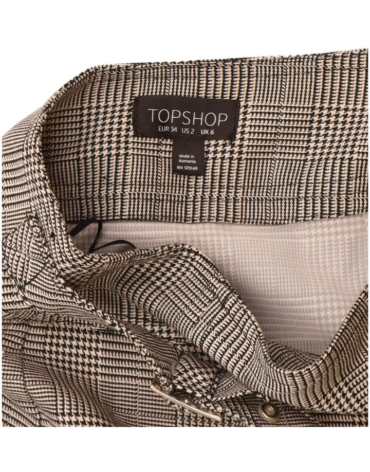 Mini saia feminina Topshop UK 6 XS W24 poliéster xadrez cinza