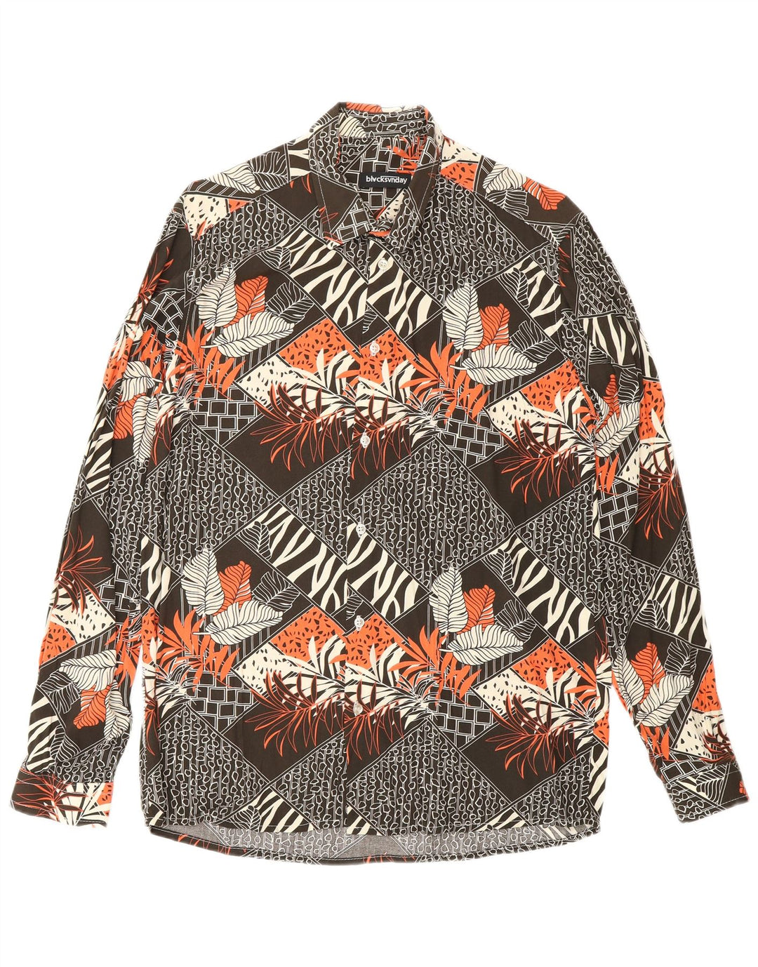 Camisa masculina VINTAGE com padrão abstrato de viscose marrom médio