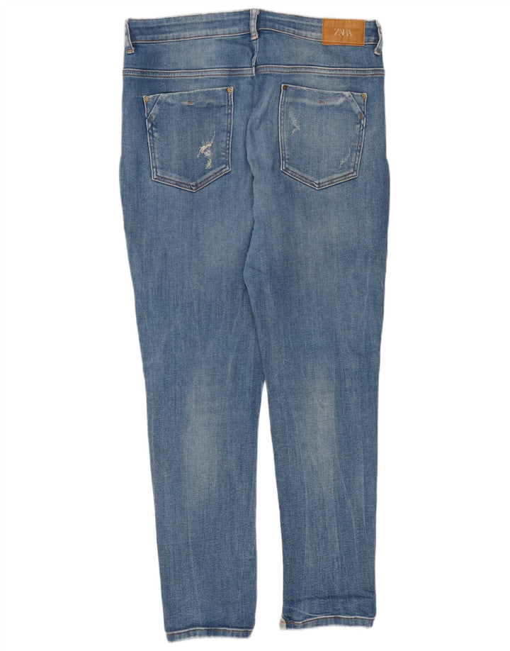 Zara Jeans femininos desgastados slim EU 44 XL W34 L27 Azul