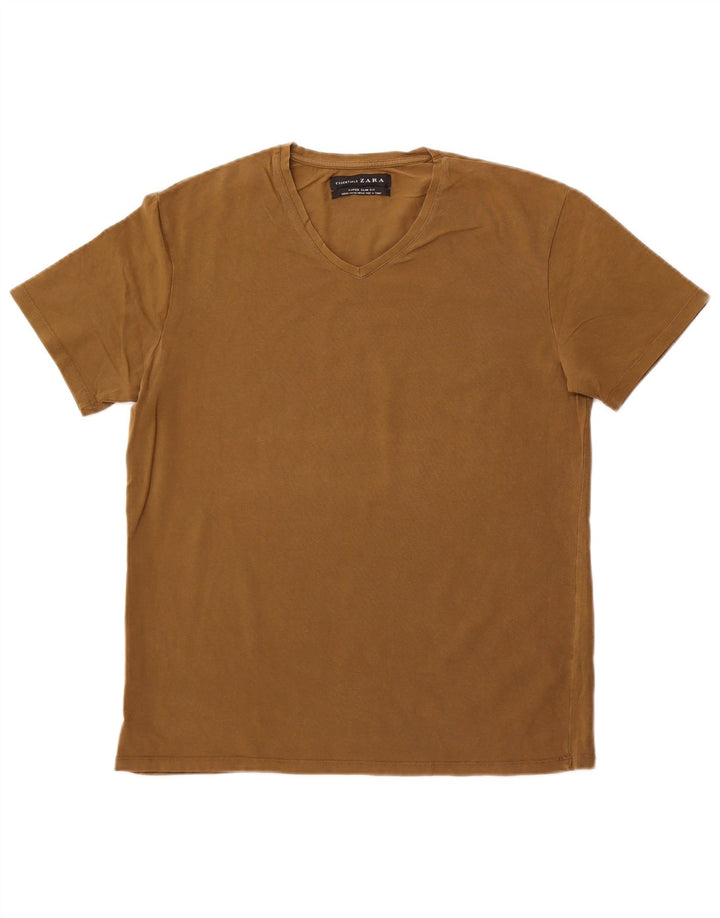 Camiseta masculina Zara Super Slim Fit Top 2XL Caqui