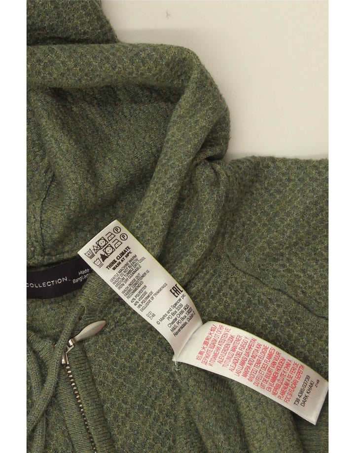 Suéter cardigã feminino com capuz Marks & Spencer Reino Unido 14 poliéster verde médio