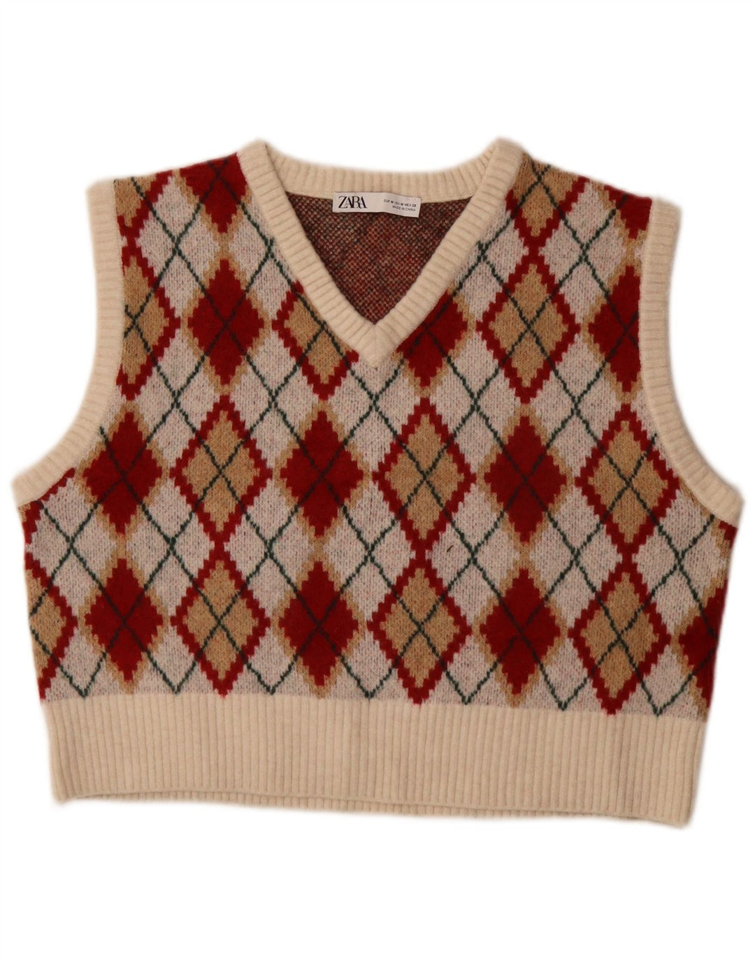 Regata feminina Zara Crop Vest UK 14 Médio Multicolorido Argyle/Diamante