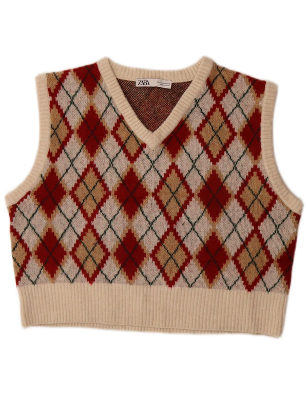 Regata feminina Zara Crop Vest UK 14 Médio Multicolorido Argyle/Diamante