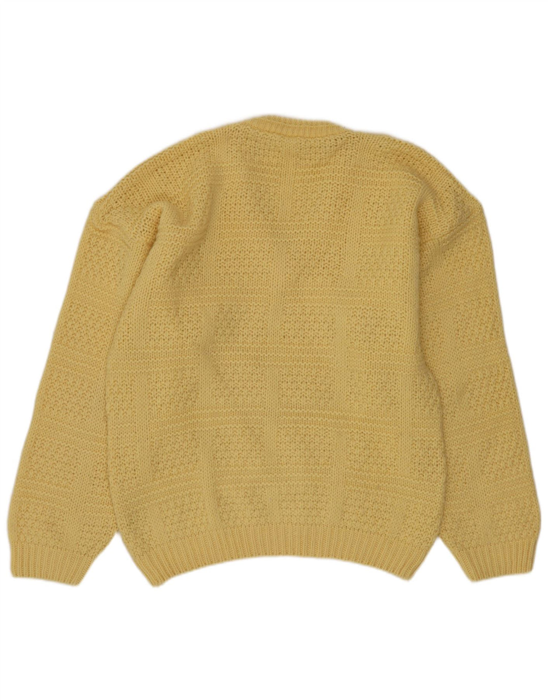 Suéter masculino vintage com decote em V de lã amarela média