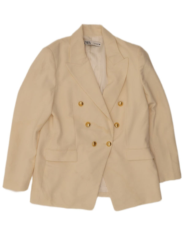 Jaqueta blazer feminina Zara com peito duplo UK 14 XL off white poliéster