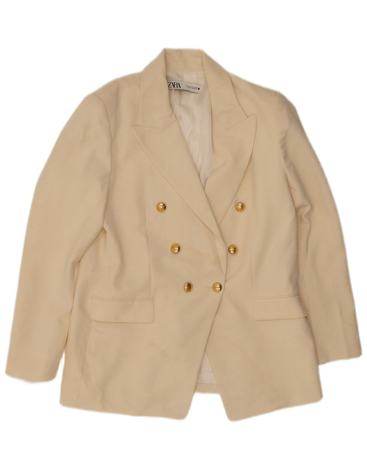 Jaqueta blazer feminina Zara com peito duplo UK 14 XL off white poliéster
