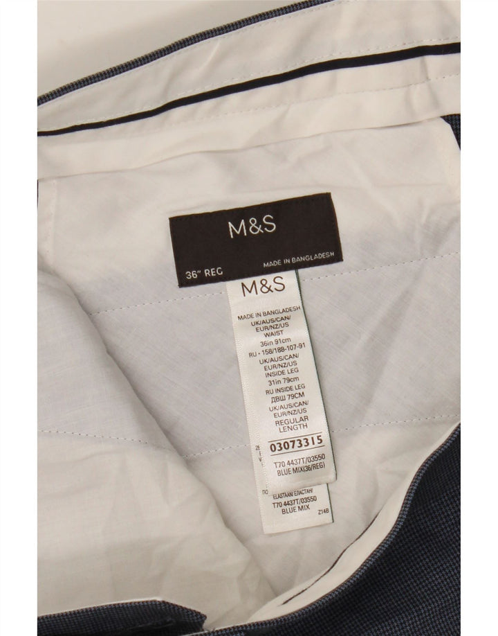 Calça masculina de ajuste regular Marks & Spencer W36 L31 azul houndstooth