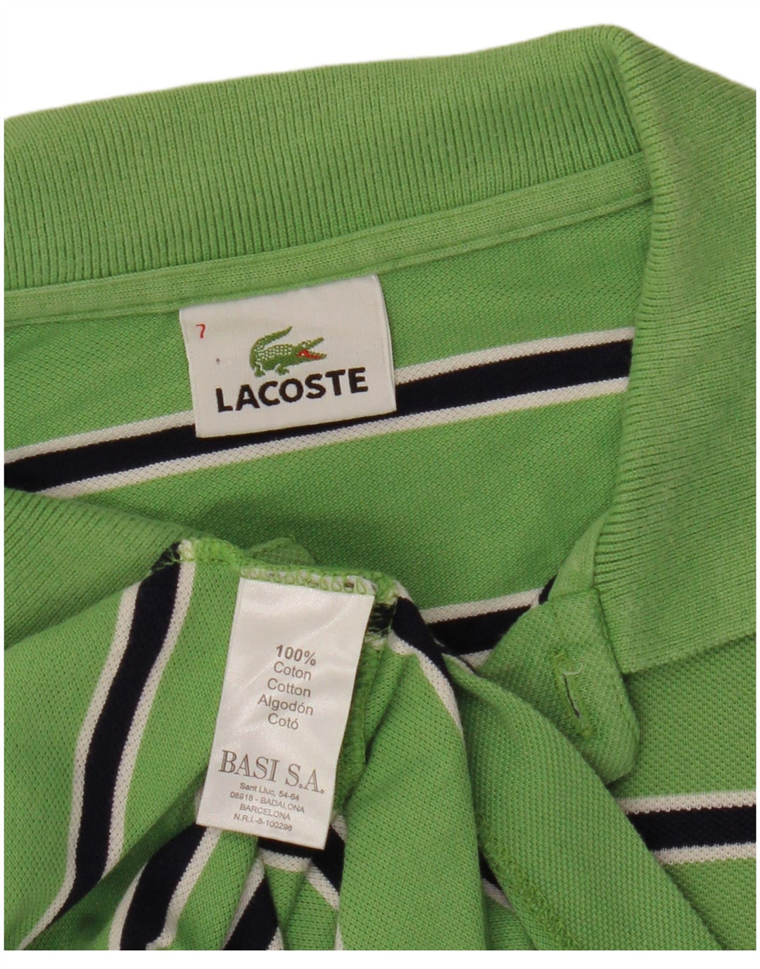Camisa polo masculina Lacoste tamanho 7 2XL algodão listrado verde