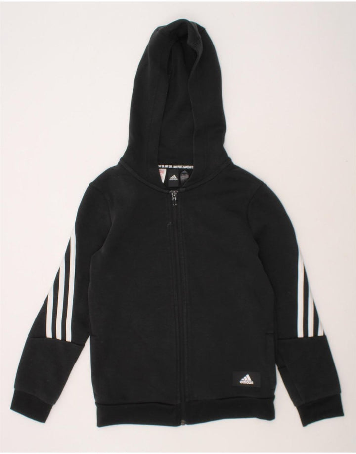 ADIDAS Boys Zip Hoodie Sweater 9-10 Years Black Cotton Vintage Adidas and Second-Hand Adidas from Messina Hembry 