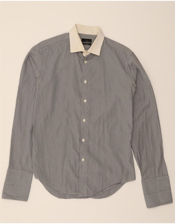 Camisa masculina ZARA de algodão listrado cinza médio