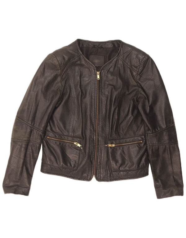 Jaqueta de couro feminina Mango UK 14 grande couro preto