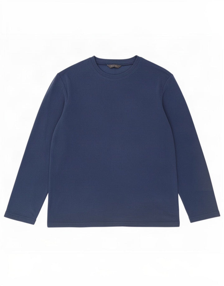 Top de lã masculino Marks & Spencer manga comprida poliéster azul médio