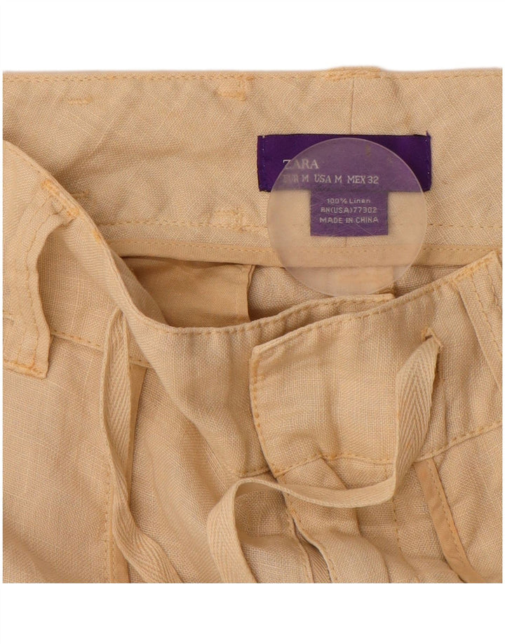 ZARA Calça feminina reta casual média W30 L29 linho bege