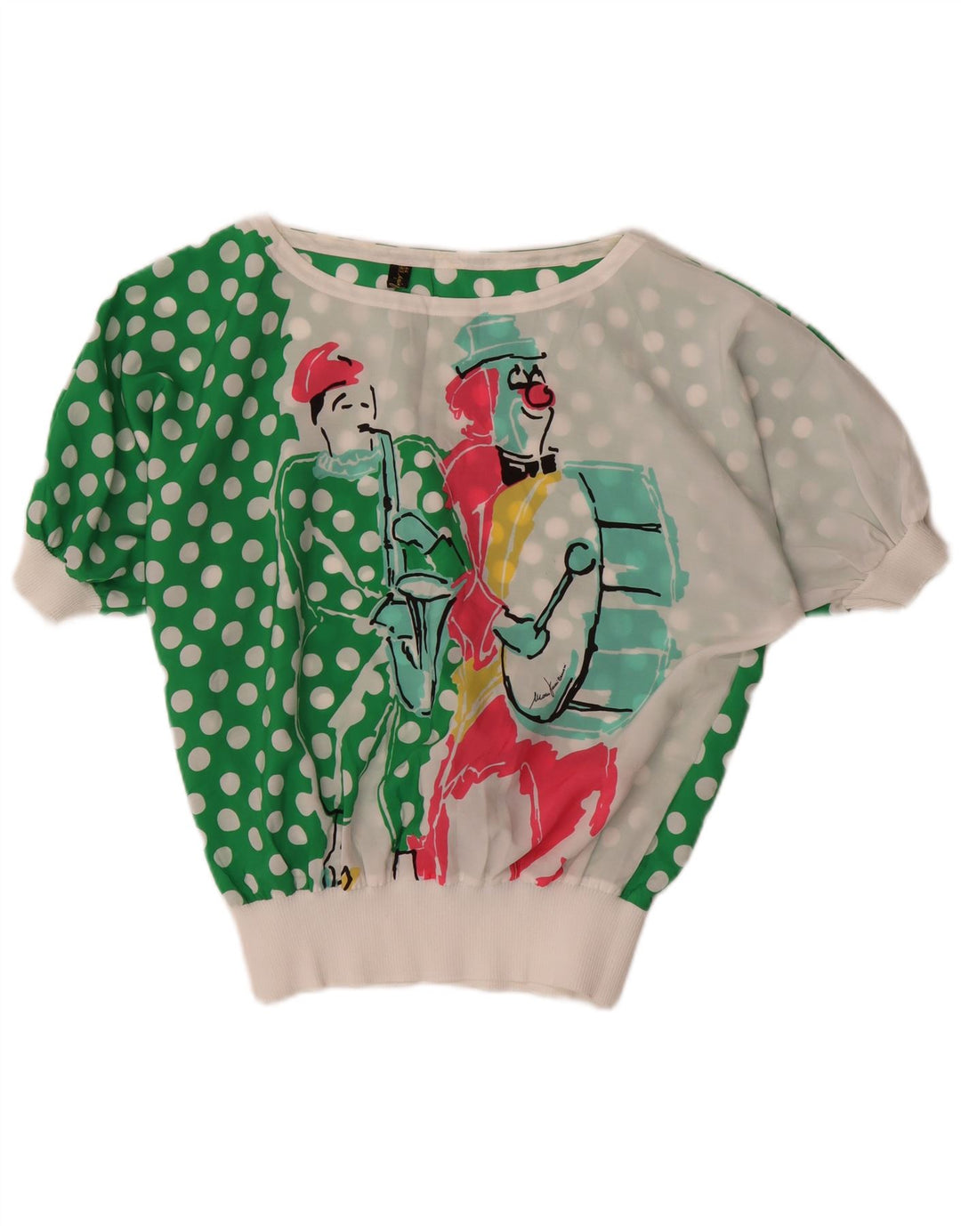 Blusa gráfica feminina Mario Pucci Cecconi Top IT 44 bolinhas brancas médias