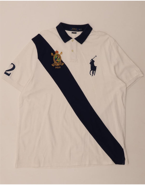 POLO RALPH LAUREN Camisa polo masculina gráfica de rugby XL branco colorblock