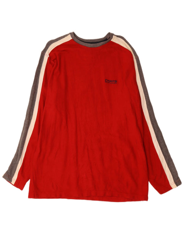 Chaps Ralph Lauren Mens Top Manga Longa XL Vermelho Colorblock Algodão