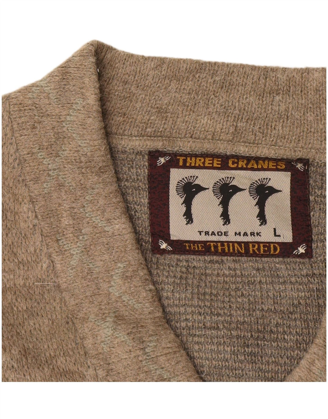 Suéter masculino vintage com decote em V grande bege Argyle/Diamante