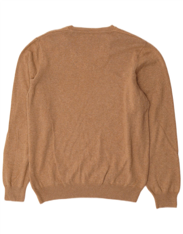Suéter masculino Marks & Spencer com ajuste regular e decote em V, grande algodão bege