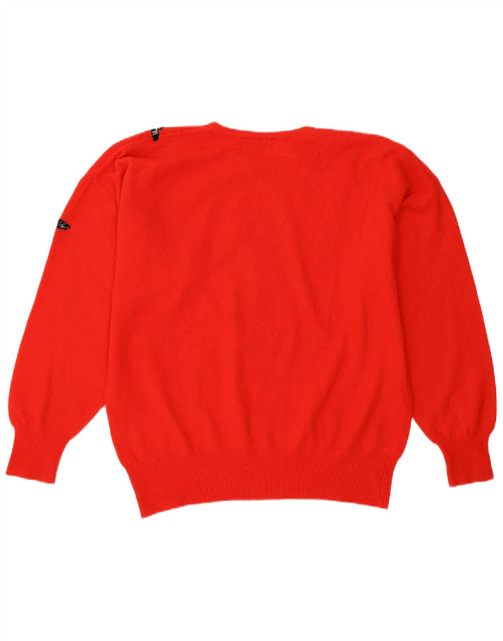 Suéter feminino vintage com gola redonda e gola redonda Reino Unido 10 pequeno vermelho geométrico