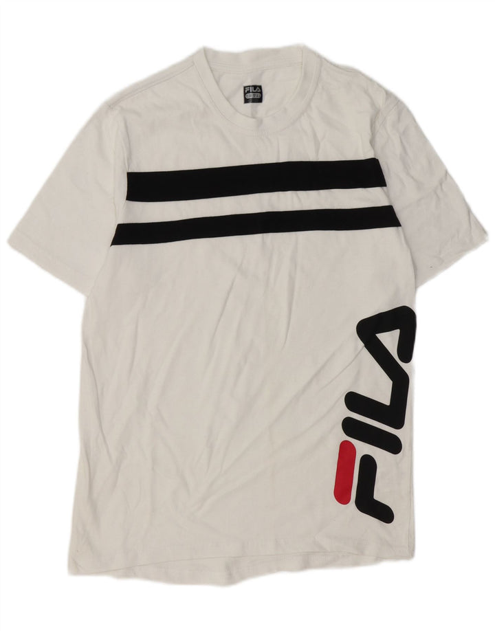 Camiseta masculina gráfica FILA Top médio de algodão listrado branco