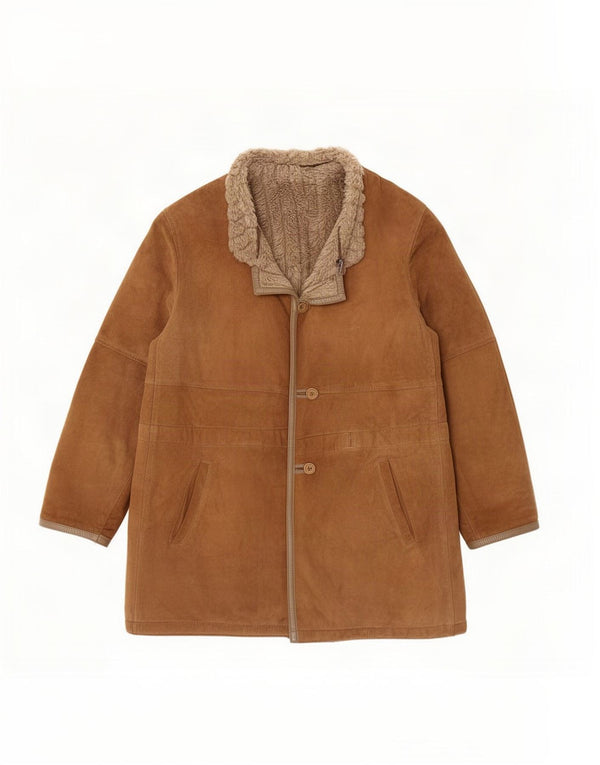 Jaqueta feminina vintage de camurça Sherpa IT 48 XL couro marrom
