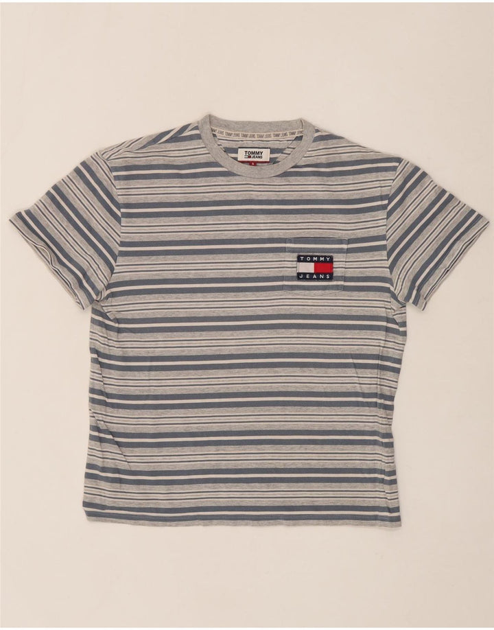 TOMMY HILFIGER Mens T-Shirt Top Small Grey Striped Vintage Tommy Hilfiger and Second-Hand Tommy Hilfiger from Messina Hembry 
