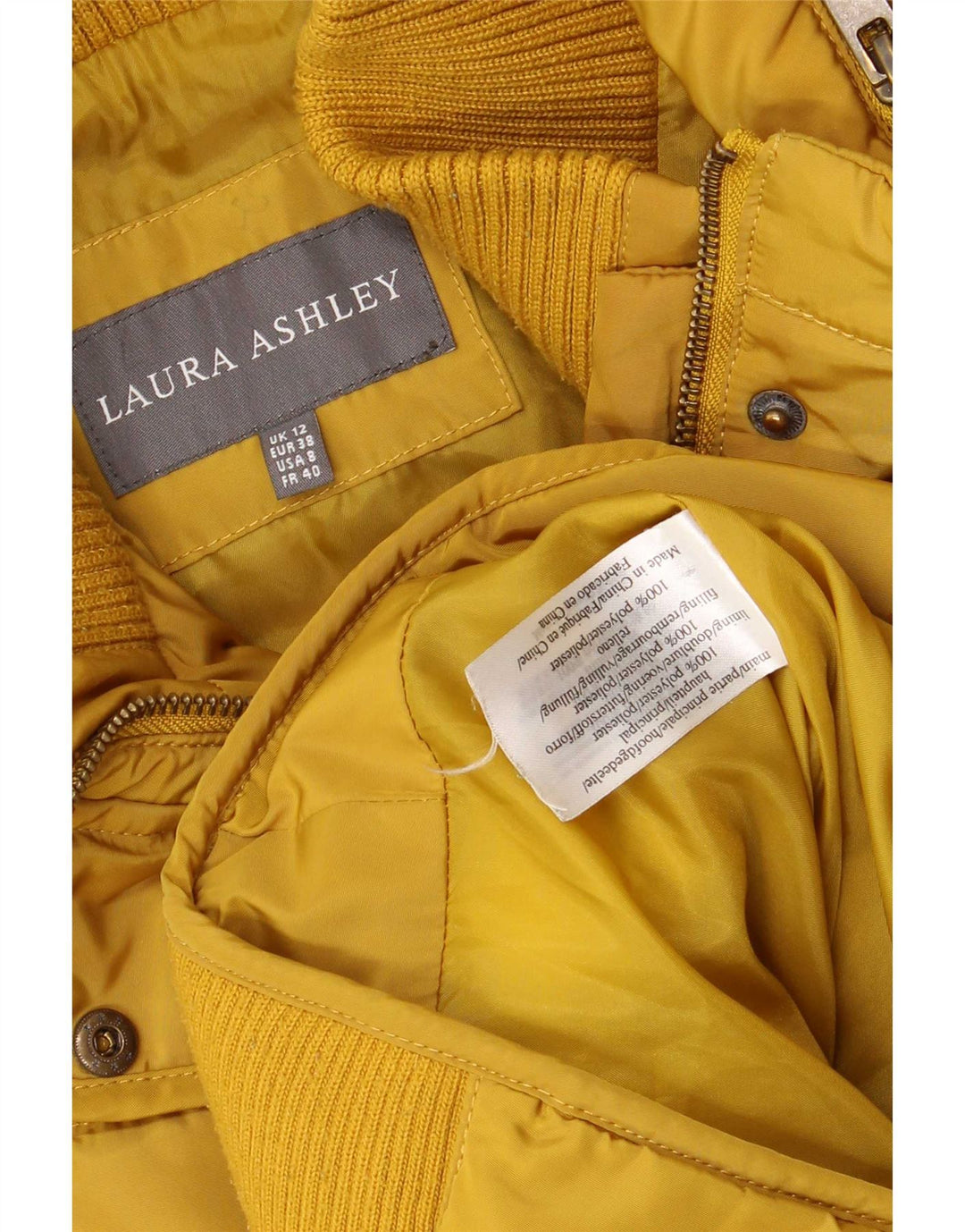Jaqueta acolchoada com capuz feminina Laura Ashley Reino Unido 12 poliéster amarelo médio
