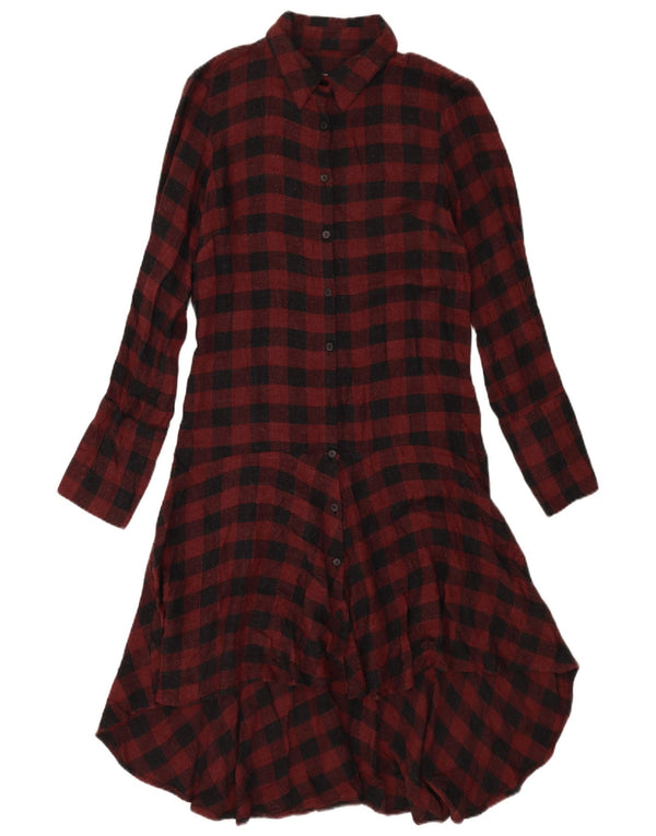 Vestido camisa feminino Zara Reino Unido 10 pequeno algodão gingham cor de vinho