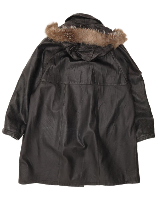 Casaco feminino de couro grande com capuz Kiros IT 48 XL preto