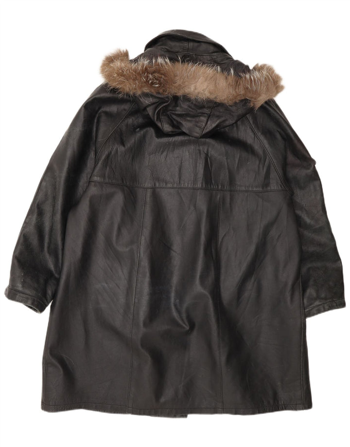 Casaco feminino de couro grande com capuz Kiros IT 48 XL preto