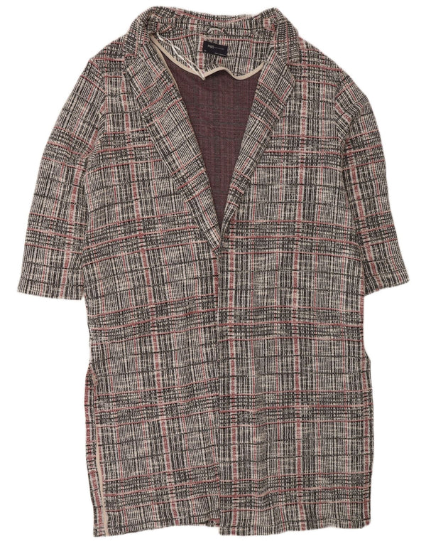Suéter cardigã feminino Longline Marks & Spencer Reino Unido 22 3XL cinza xadrez