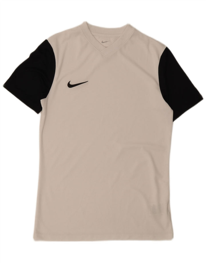 Camiseta masculina Nike Dri Fit Slim Top médio branco colorblock poliéster