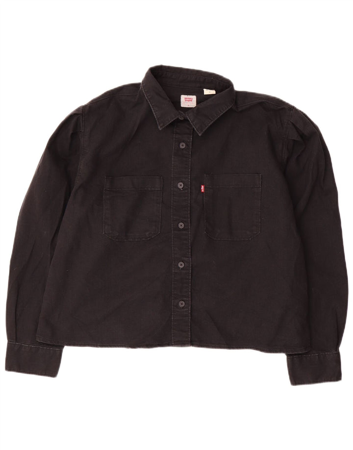 Camisa jeans feminina grande da LEVI'S Reino Unido 14 algodão preto médio