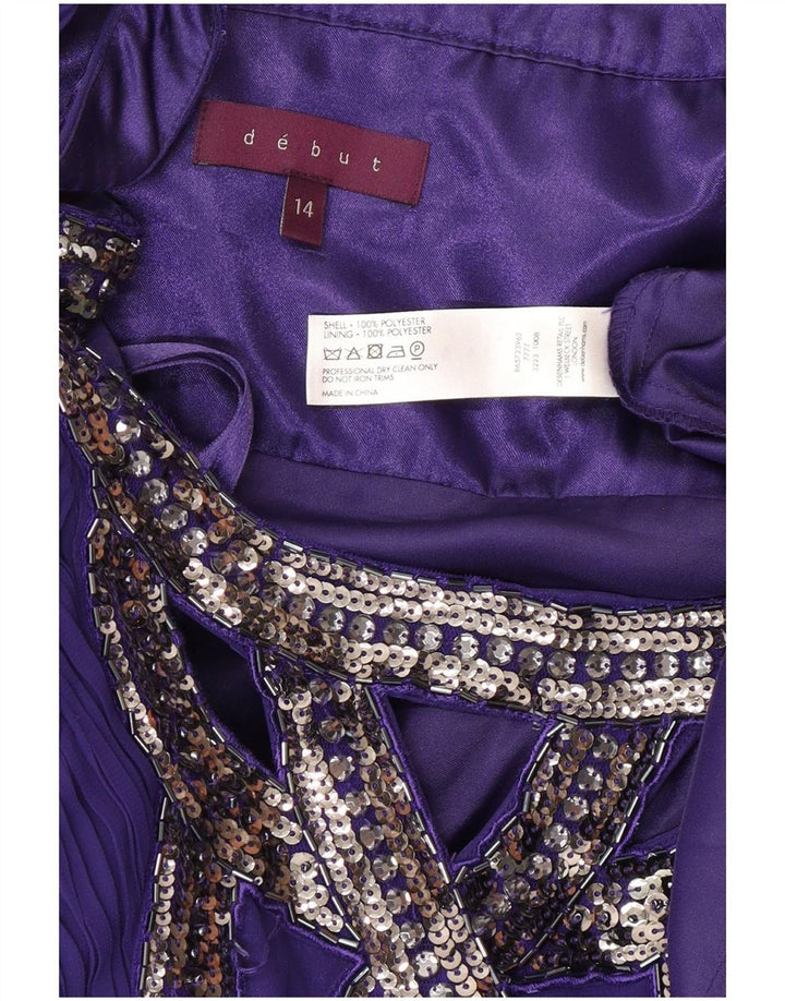 Debut vestido maxi feminino sem mangas UK 14 poliéster roxo médio
