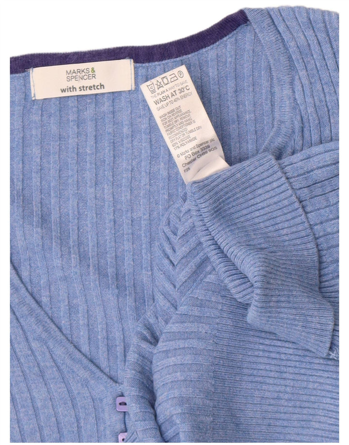 Suéter feminino Marks & Spencer manga curta com decote em V Reino Unido 12 azul médio