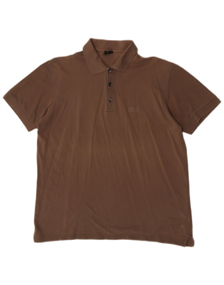 Camisa pólo masculina Hugo Boss pequena algodão marrom