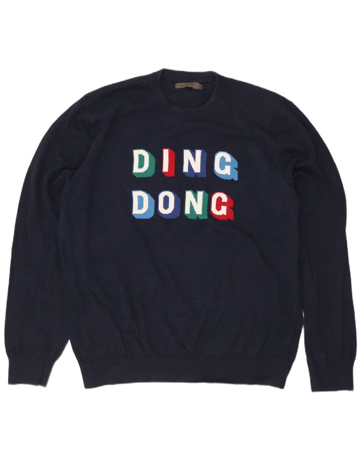 Suéter masculino MARKS & SPENCER com gola redonda grande azul marinho