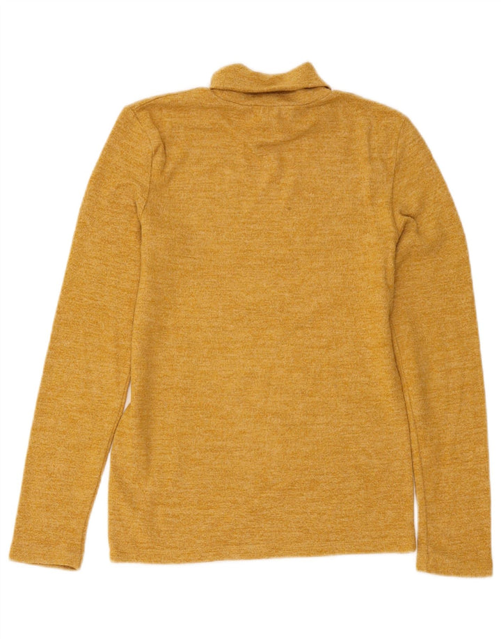 Zara Top feminino com gola redonda e manga comprida Reino Unido 12 Viscose manchada amarela média