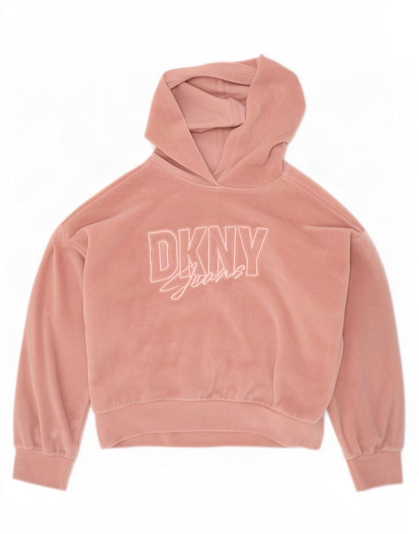 Suéter com capuz de veludo gráfico Dkny para meninas 5-6 anos rosa poliéster