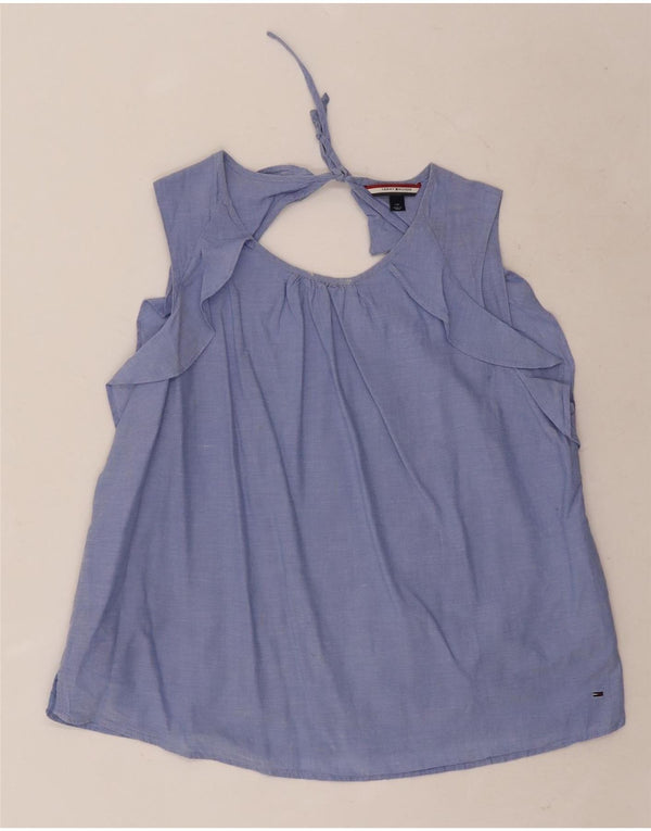 Blusa feminina sem mangas Tommy Hilfiger UK 16 grande algodão azul