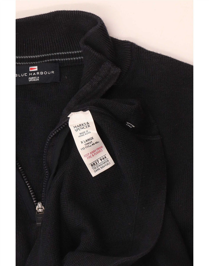 Suéter masculino Marks & Spencer Blue Harbor com zíper e gola XL azul marinho