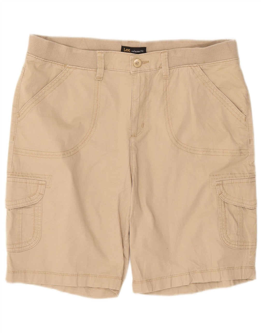 Shorts cargo feminino com ajuste relaxado LEE EUA 14 grande W30 algodão bege