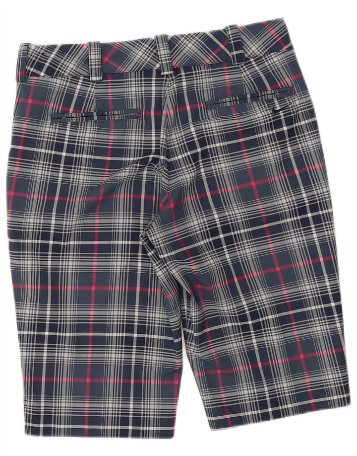 Shorts feminino Nike Dri Fit Chino UK 8 pequeno W28 azul xadrez poliéster