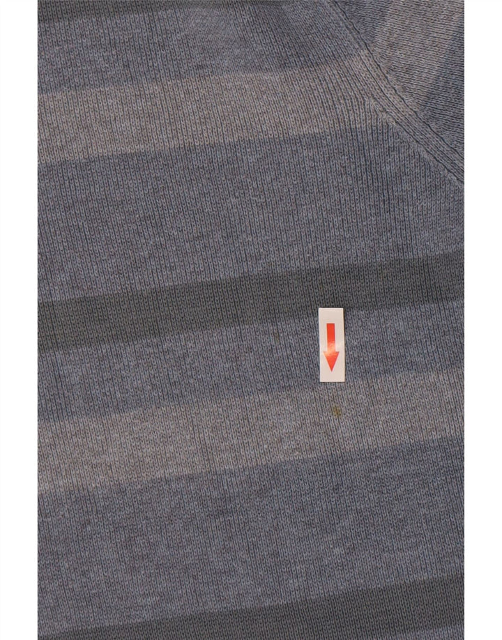 Suéter masculino Marks & Spencer com gola redonda, grande algodão listrado azul