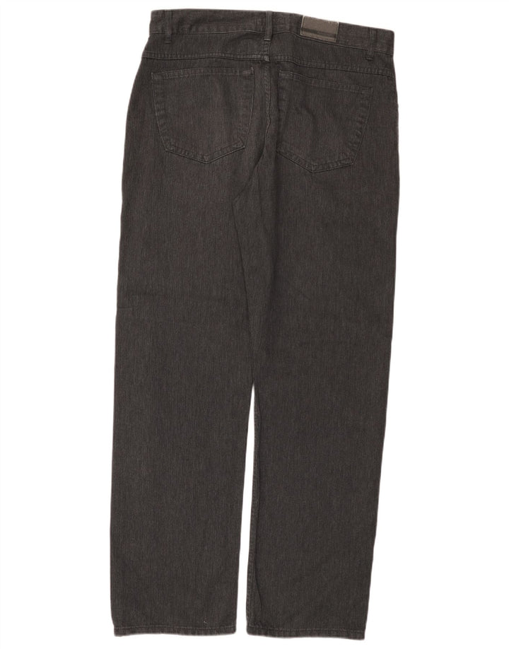 Calça masculina reta casual Marks & Spencer W34 L31 espinha de peixe cinza