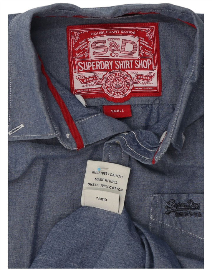Camisa masculina Superdry pequena azul algodão