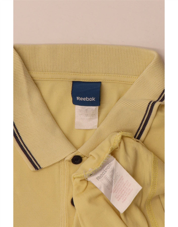 Camisa polo masculina Reebok pequena listrada amarela de algodão