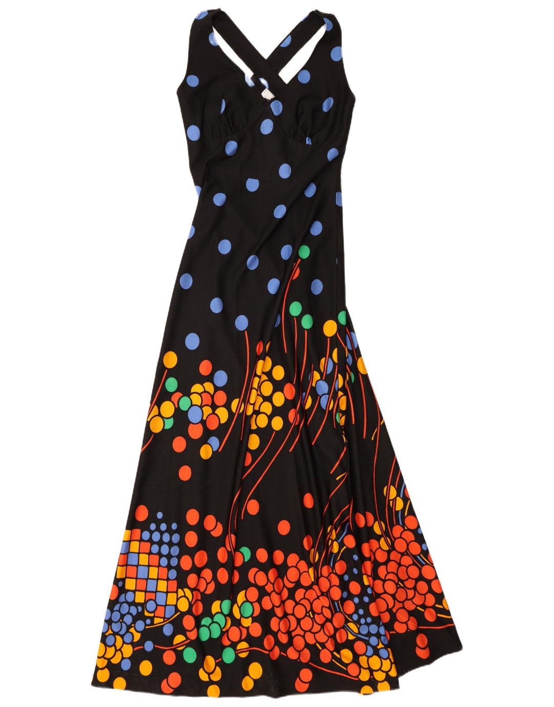 Vestido maxi feminino Canda frente única EU 38 poliéster manchado preto médio